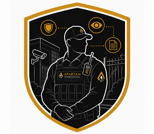 Professional security guard icon representing first line of defence and visible security services.