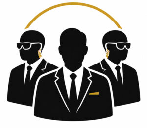 Executive protection icon showing VIP security officers escorting a client.