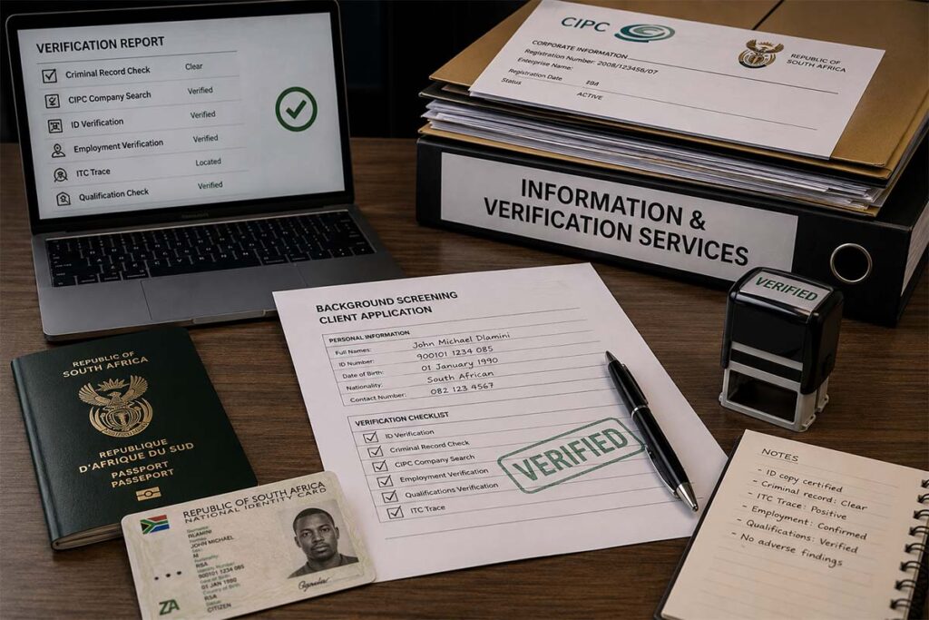 Information and verification services including South African background checks, ID verification and CIPC searches.
