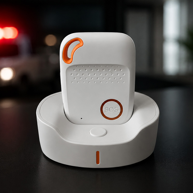 GPS-enabled panic button used for 24/7 emergency monitoring and rapid tactical response.