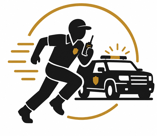Rapid tactical response icon showing a security officer and response vehicle providing immediate on-site emergency assistance.