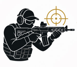 Tactical firearm training icon representing advanced shooting and defensive skills